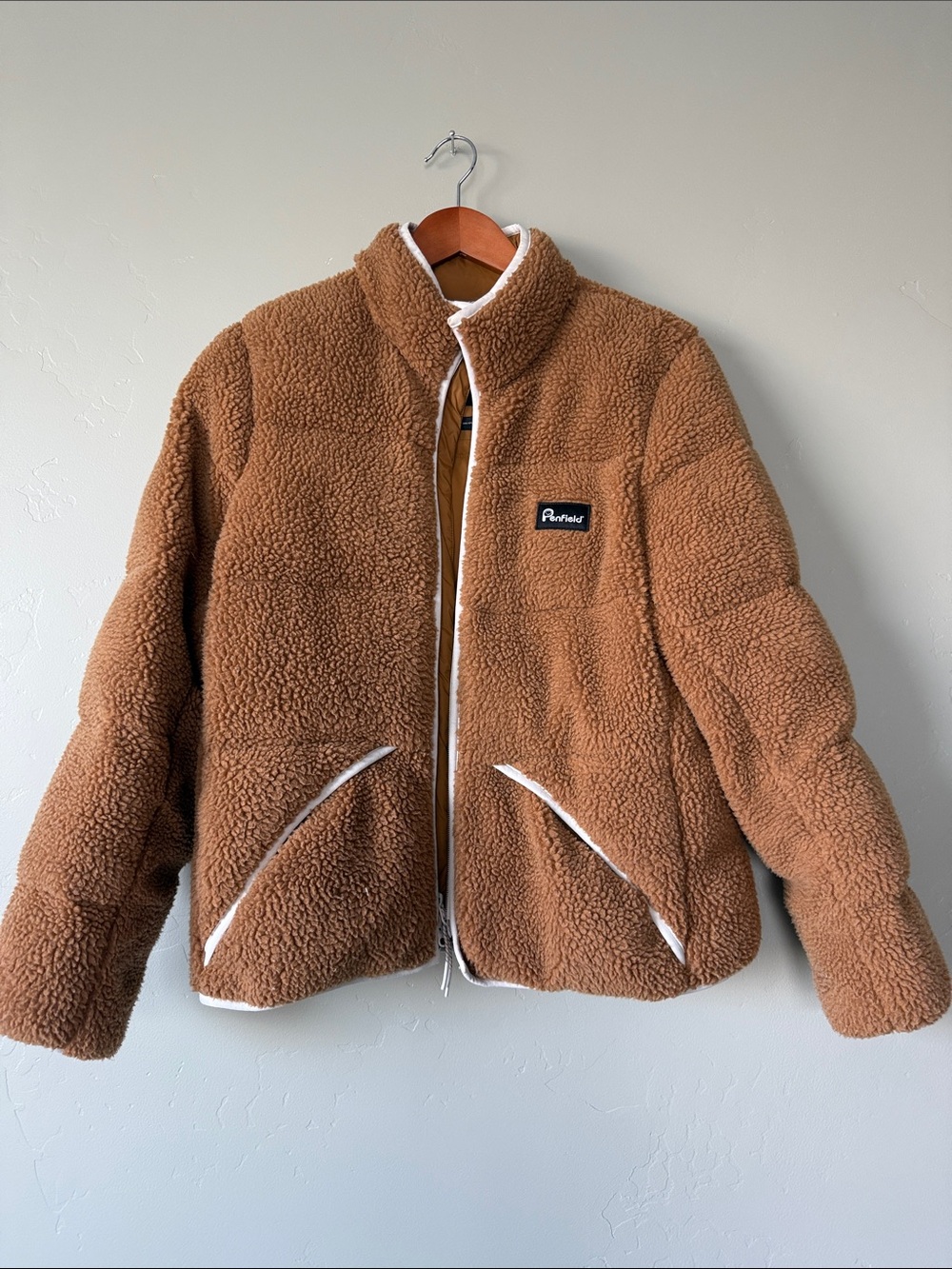 Penfield Brown Sherpa Puffer Jacket with Contrast Trim